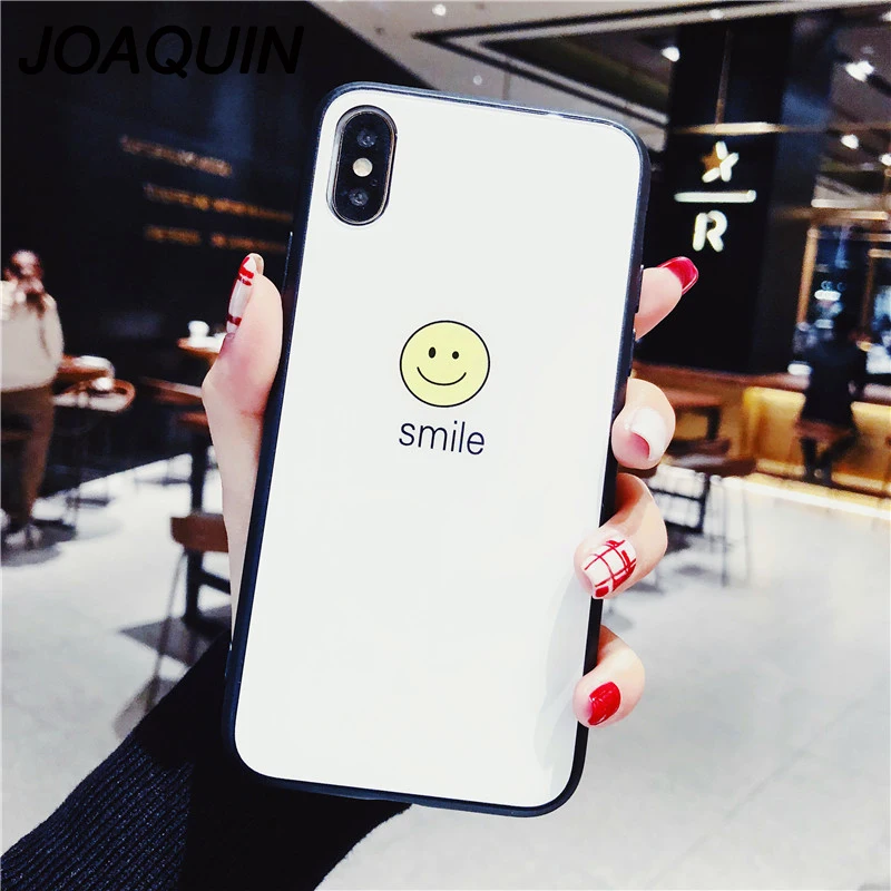 Глянцевый чехол для телефона с надписью Smile iPhone XS XR MAX модный стеклянный мягким