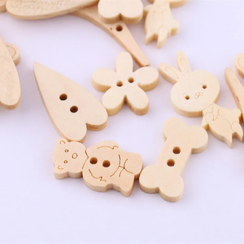 100 шт. деревянные пуговицы в виде животных кроликов бабочек сердечек|wooden buttons|wooden
