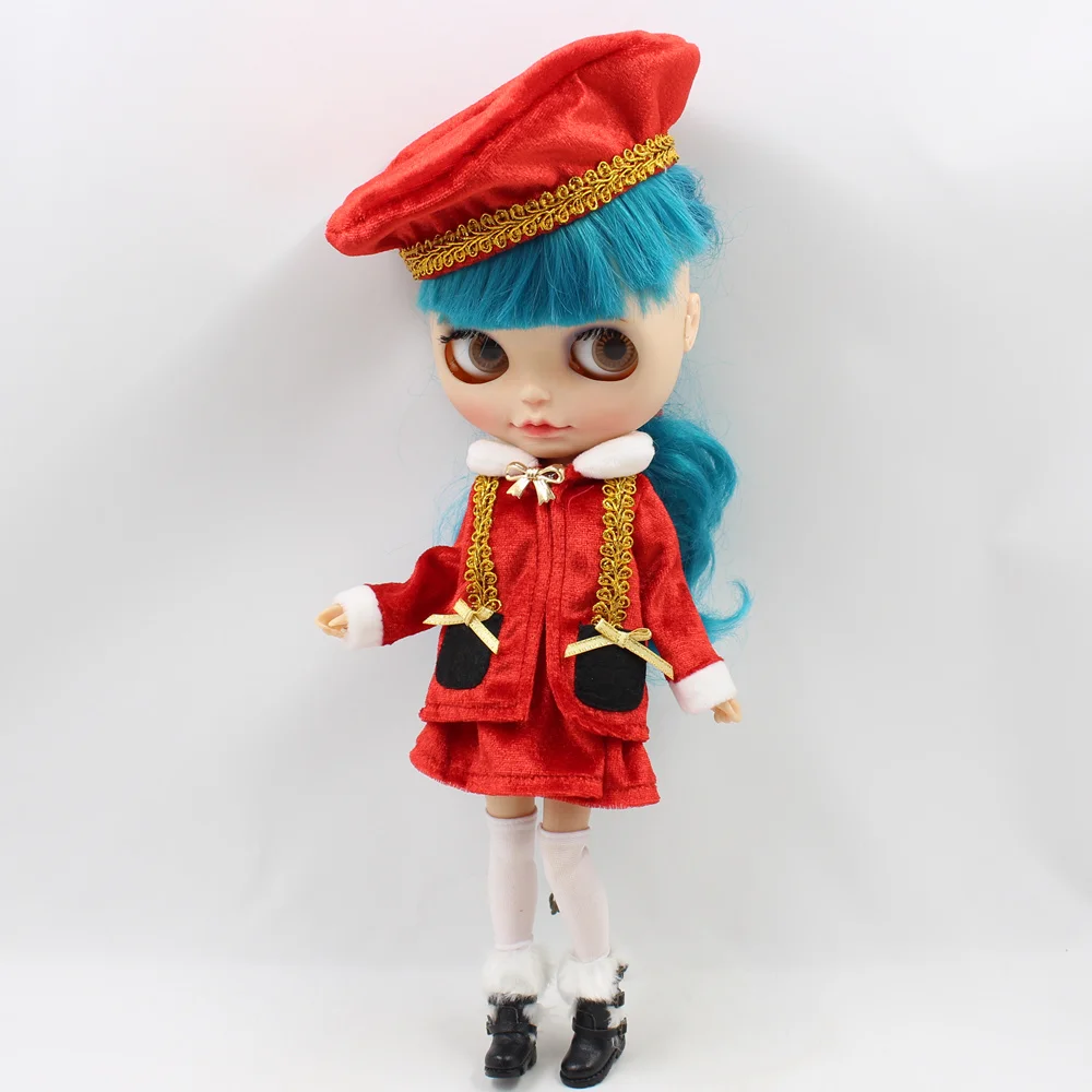 Наряды для Blyth doll, комплект из теплого платья сатаны с пальто, шапкой, носками, комплект одежды на Рождество для 1/6, pullip jerryberry licca