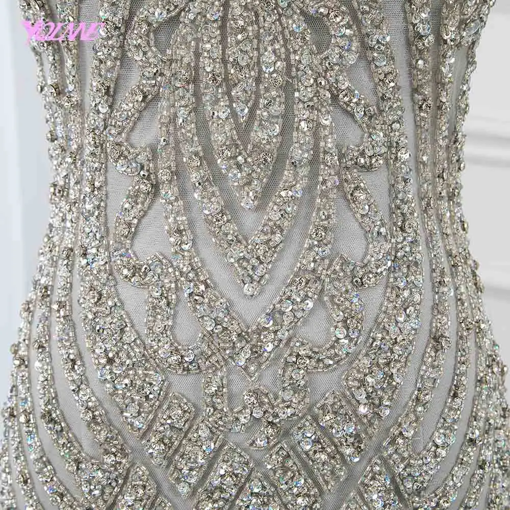 2019 серебряные стразы длинное вечернее платье Русалка бисером бальные и
