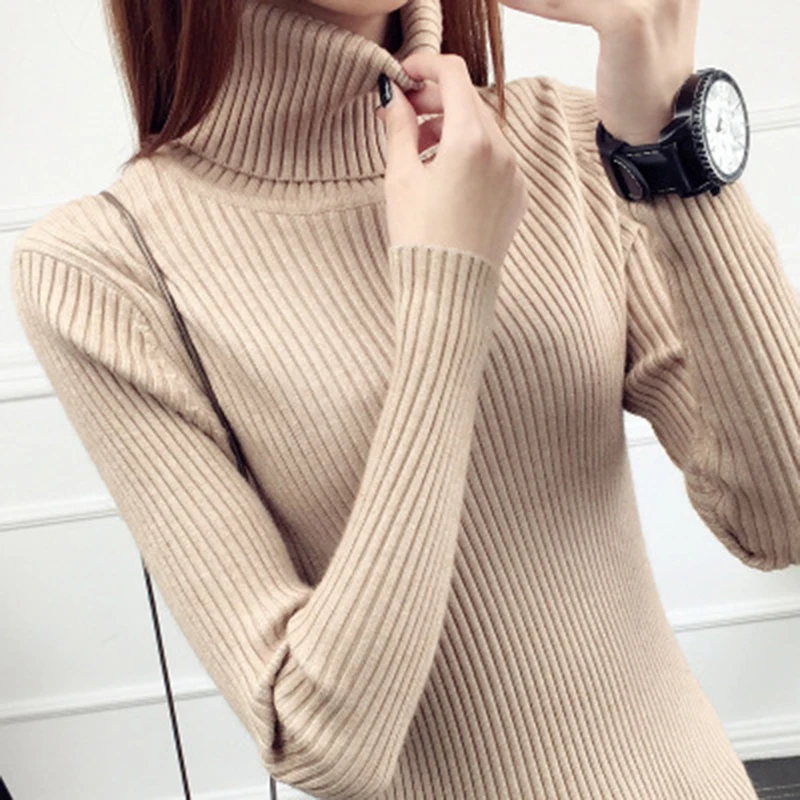 Новый High-Neck Sweater Вязание теплый тонкий Для женщин дна свитер Высокое Качество