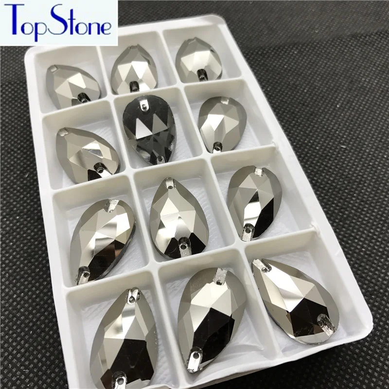 TopStone Teardrop пришитое на страз стекло кристалл струя гематит цвет 2 отверстия