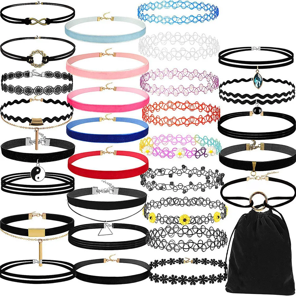 Женский комплект из колье и серёг 30 шт./компл.|leather choker|collier chaineset colores |