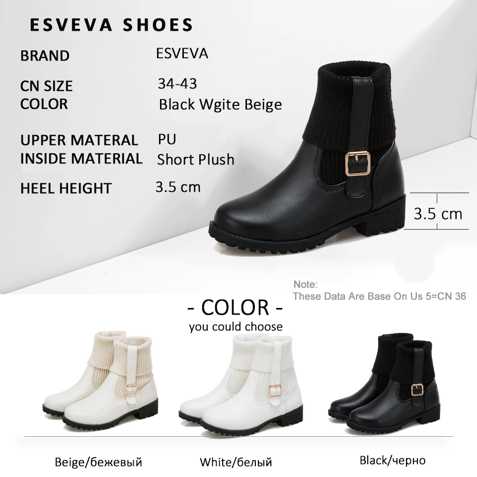 

ESVEVA 2019 Woman Boots Thin High Heels Shoes Western Style Cow Leather Pointed Toe Solid Shoes Winter Women Ankle Boots 34-43