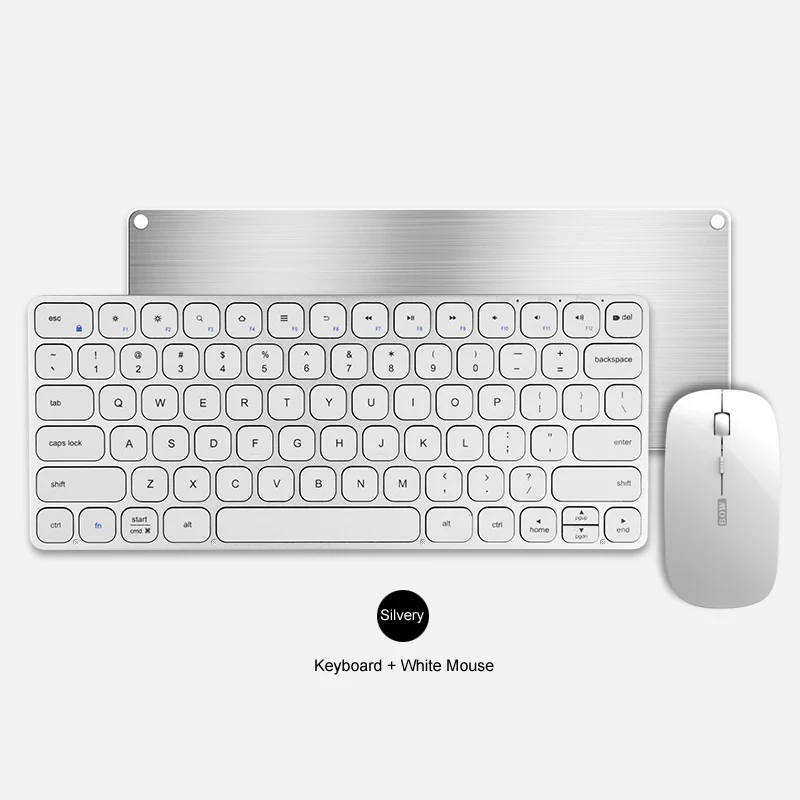 Silvery Combo B. O. W Plug and Play перезаряжаемая беспроводная клавиатура и мышь комбо для компьютера с Nano USB Приемником, 78 клавиш, бесшумный дизайн - Цвет: Silvery Combo