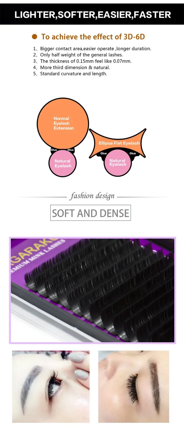 NAGARA 5 cases 8-15 mix length High quality Ellipse Flat False Eyelash Extension Softer Ellipse Flat Lashes cilia eyelashes