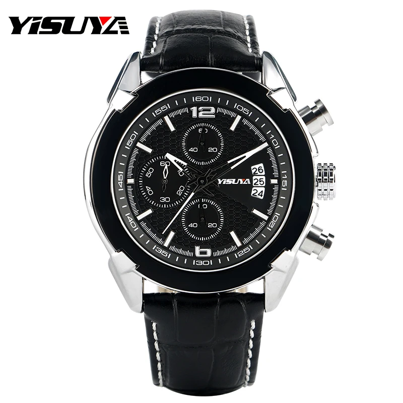 Часы YISUYA Мужские кварцевые в стиле милитари спортивные черные наручные с