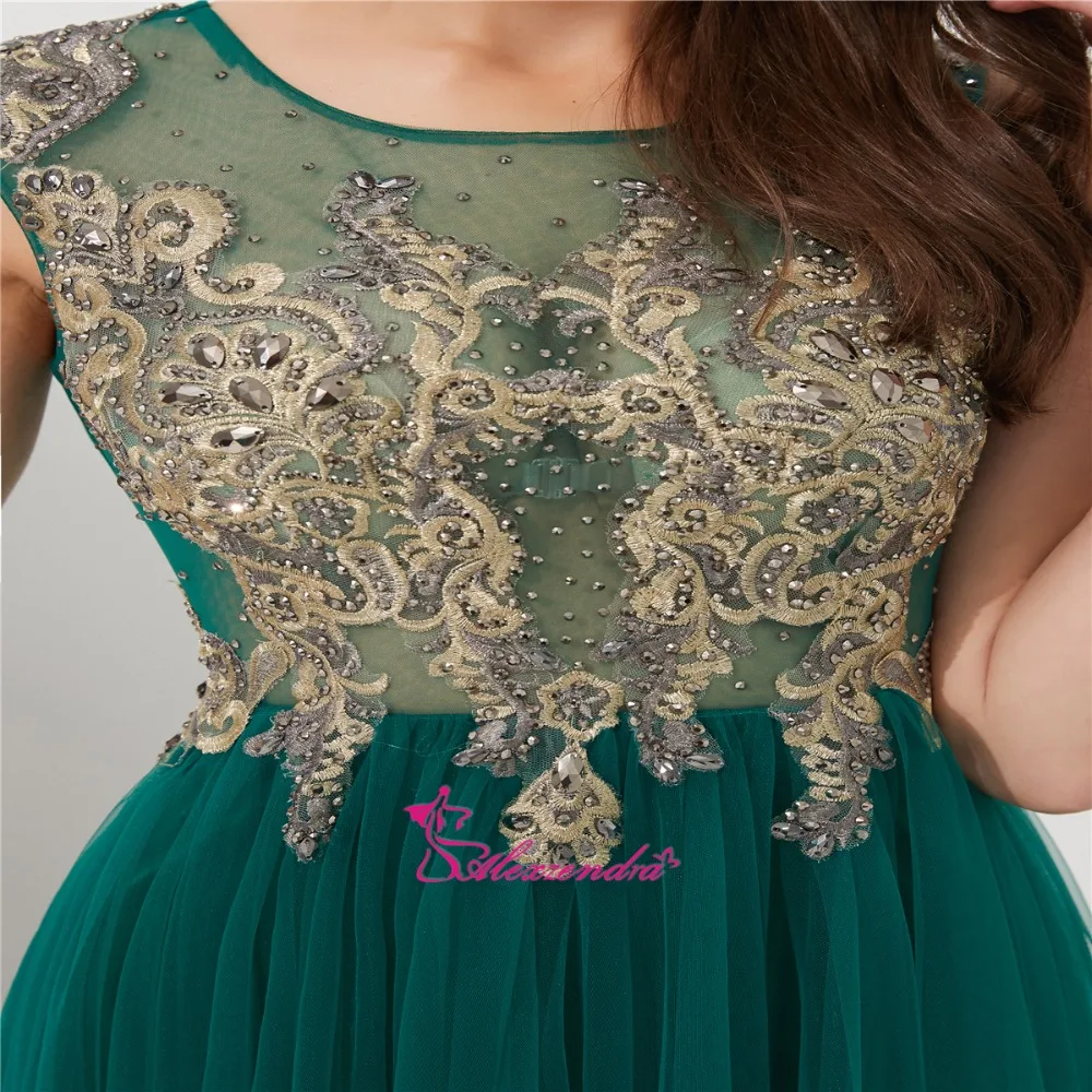 

Alexzendra Green A Line Formal Evening Dress Plus Size with Removable Shawl Applique Beads Prom Dresses Party Dresses