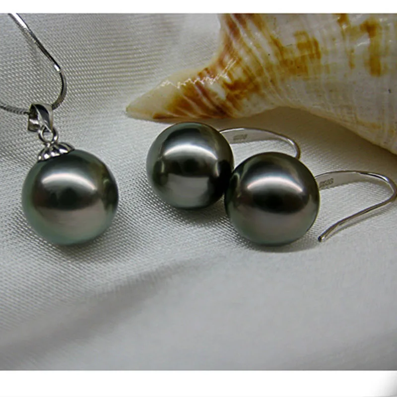 Большой набор бижутерии в черном цвете из натурального жемчуга Tahiti серьги