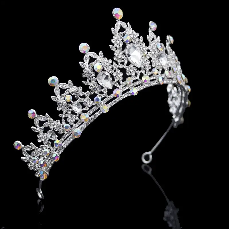 Silver AB Свадебные повязки кристалл диадемы и короны волосы ювелирные изделия для выпускного Свадебные Crown Royal queen свадьба корона аксессуары для волос - Окраска металла: Silver AB