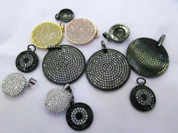 6 шт 16 30 мм Fluorial Micro Pave Diamond Disc Black CZ подвеска Круглый Шарм кольцо в виде сердца