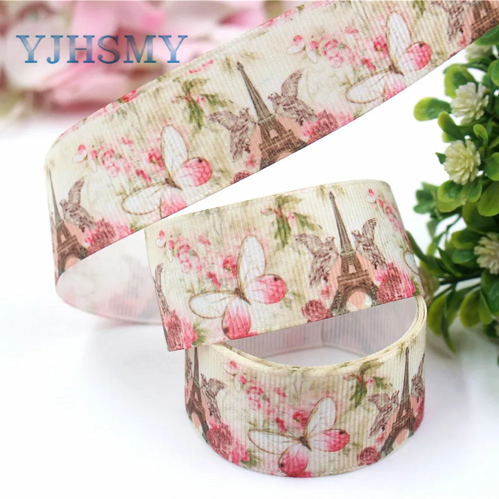 YJHSMY I 19222 440 25 мм 10 ярдов башня Бабочка термопечать grosgrain ленты Бант колпачок DIY
