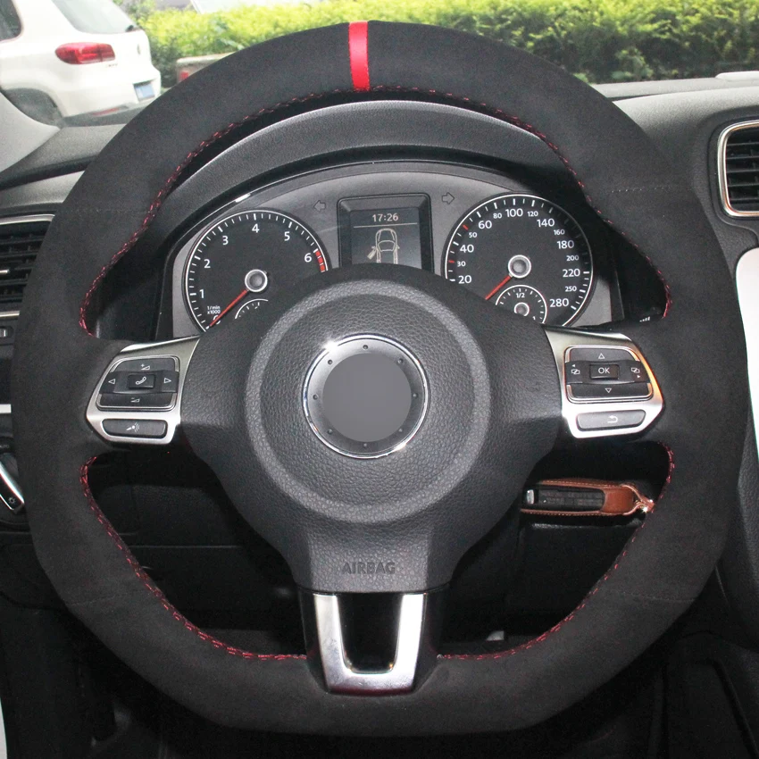 Черная замша &quotсделай сам&quot строчка вручную для Volkswagen Golf 6 GTI MK6 VW Polo Scirocco R Passat CC