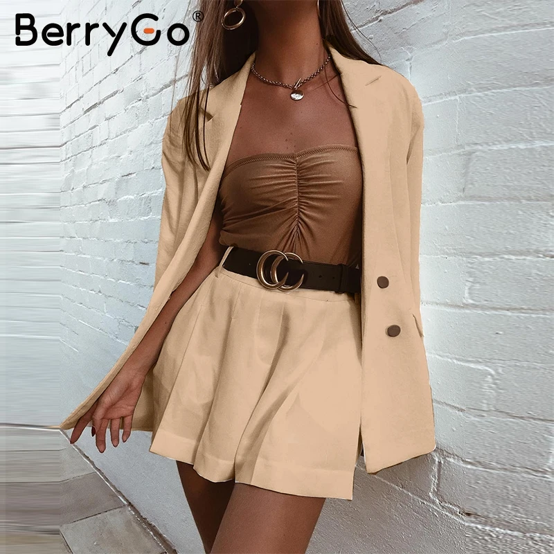 BerryGo шикарный длинный рукав Женский блейзер двубортный офисный Пальто