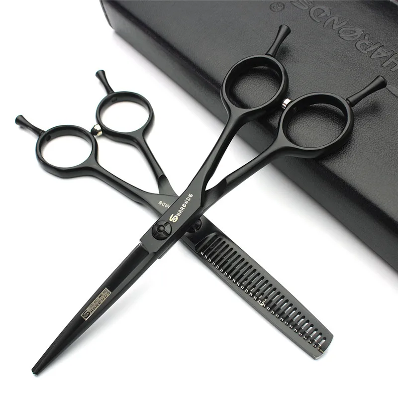 Black 5.5 inch hairdressing salon hairdresser special hair scissors high quality cutting + thinning | Красота и здоровье