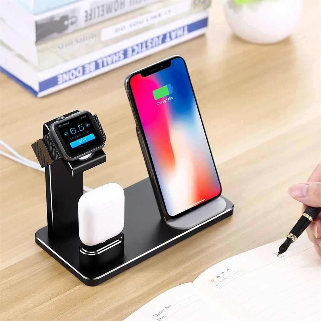 3in1 Qi Беспроводной Подставка для зарядки док-станция для iPhone держатель для наручных часов Apple Watch для Airpods для iPhone 8/8 Plus/X/Xs/XS MAX/XR