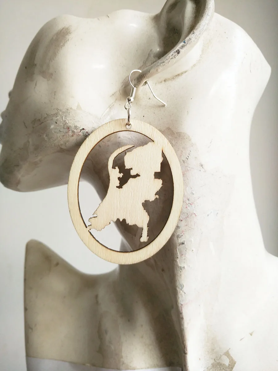 1 пара деревянные серьги в форме спортивной карты Нидерландов подарочные