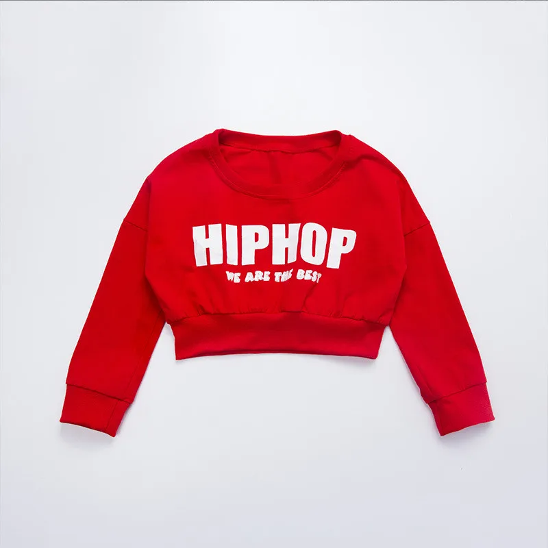 

Hip Hop Super Baseball Jazz Dance Costume Kids Red Long Sleeve Cropped Sweatshirt Tops Jazz Dance Costume Ballroom Dancing Wear