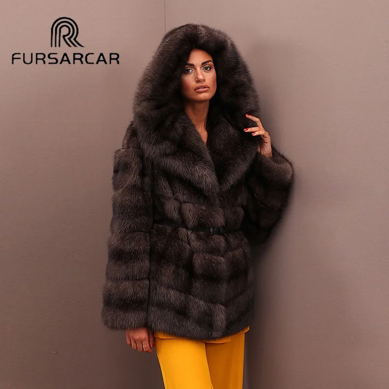 FURSARCAR Новый стиль Для женщин реального норки пальто Зимняя мода натуральная