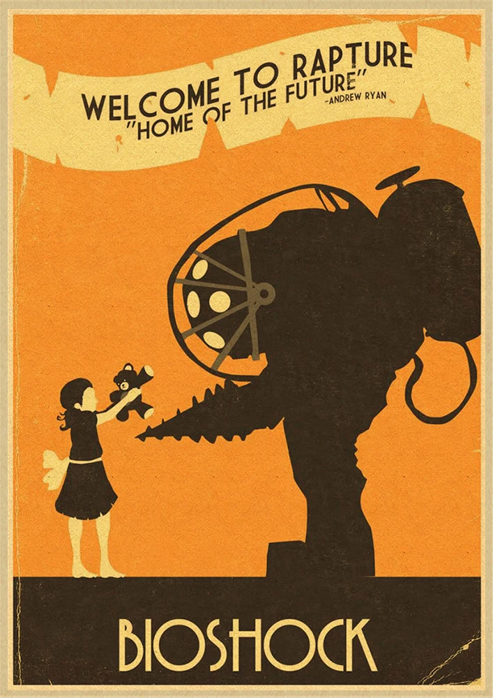 BioShock Retro poster Home Furnishing decoration Kraft Game Poster Drawing Painting Wall stickers