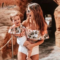 miyouj mother and daughter one piece swimsuit bandeau leaf family matching bathing suit off shoulder swimwear mom baby biquinis