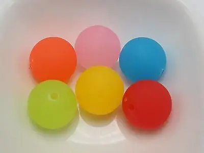

30 Mixed Color Frosted Acrylic Round Smooth Beads 16mm Rubber Tone