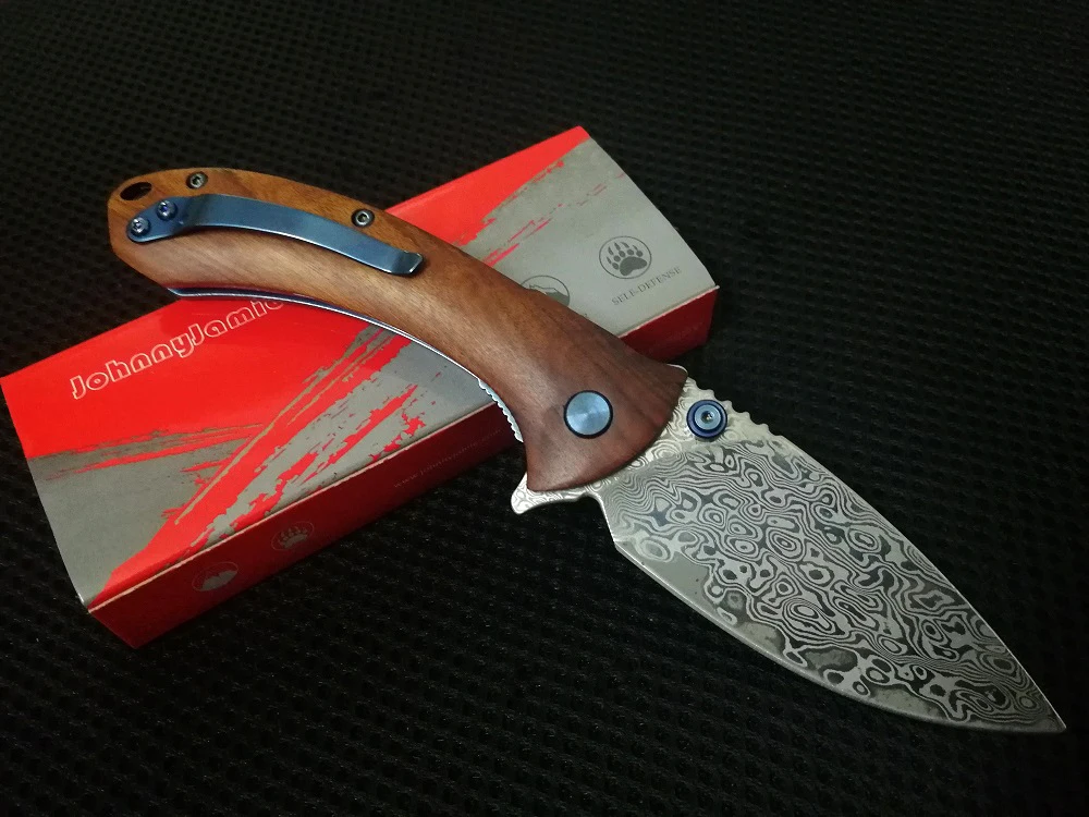 Jonnyjamie Dogbug C814DSW 3," дамасский карманный нож с деревянной ручкой Тактический шариковый подшипник Флиппер складные ножи для выживания EDC