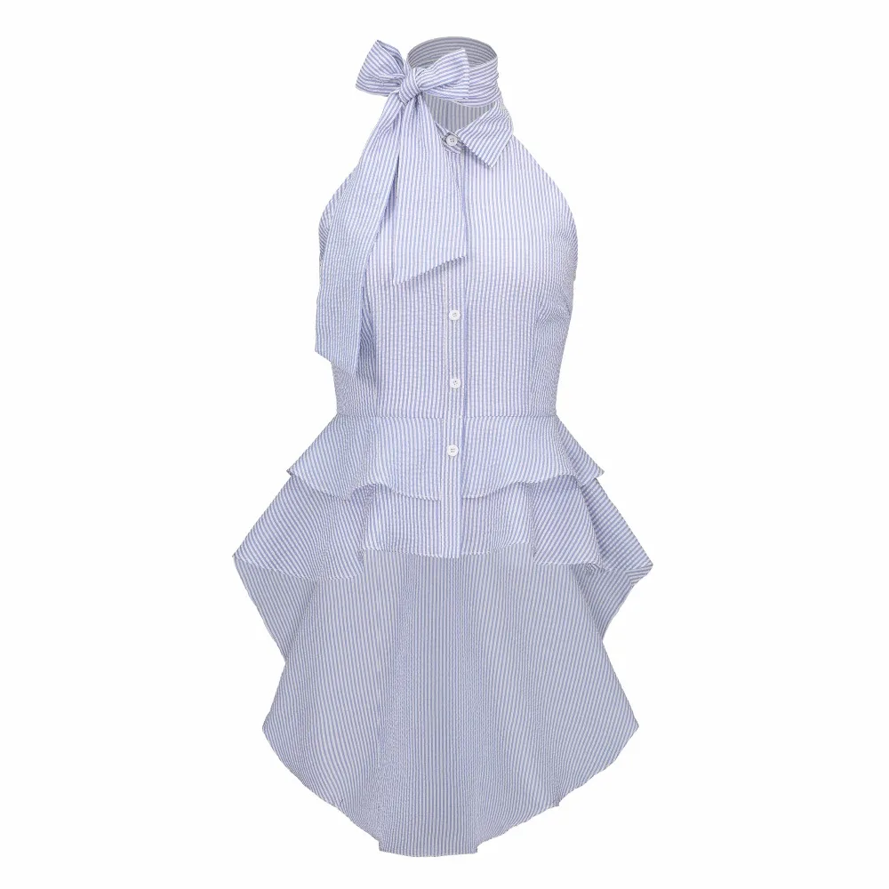 Women Striped Blouse Irregular Sweet Summer Tops Preppy Swallowtail Clothes Bowknot Polo Neck Shirt Falbala Asymmetric Blouses |