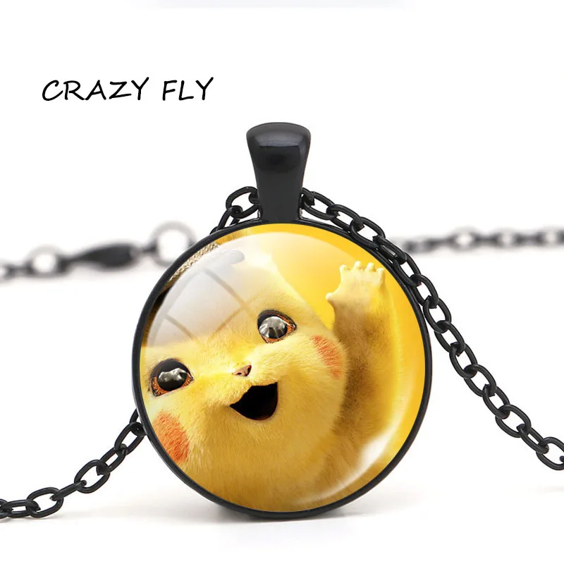 CRAZY FLY POKEMON Detective Pikachu Necklace Alloy Cabochon Glass Pendant Jewelry For Women|Ожерелья с подвеской| |