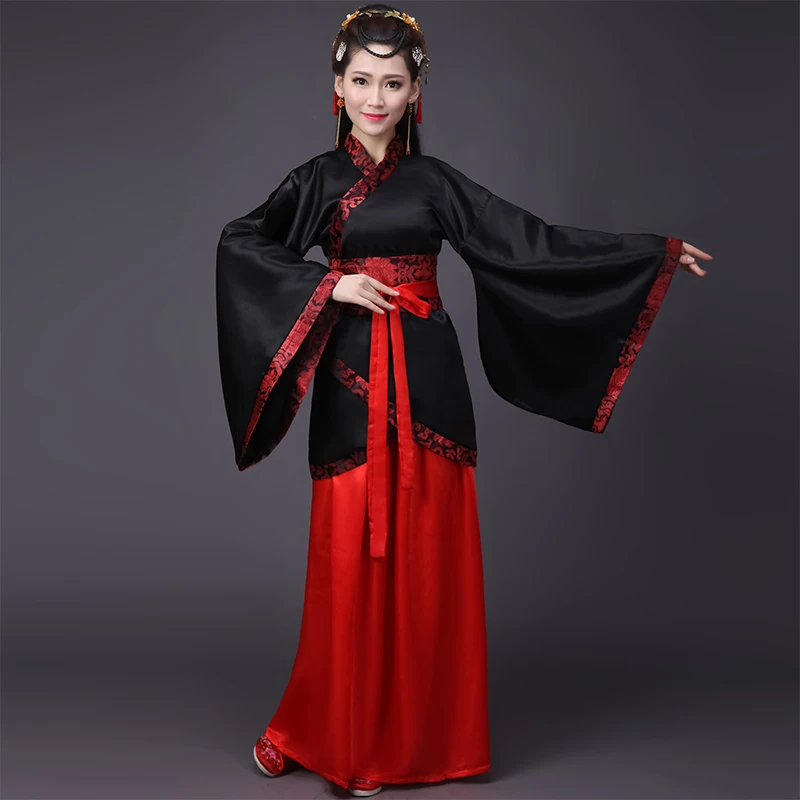 

Black & Red China Hanfu Dancing Costumes For Women Princess Dress Traditional Chinese Folk Dancer Costume Performance Clothes