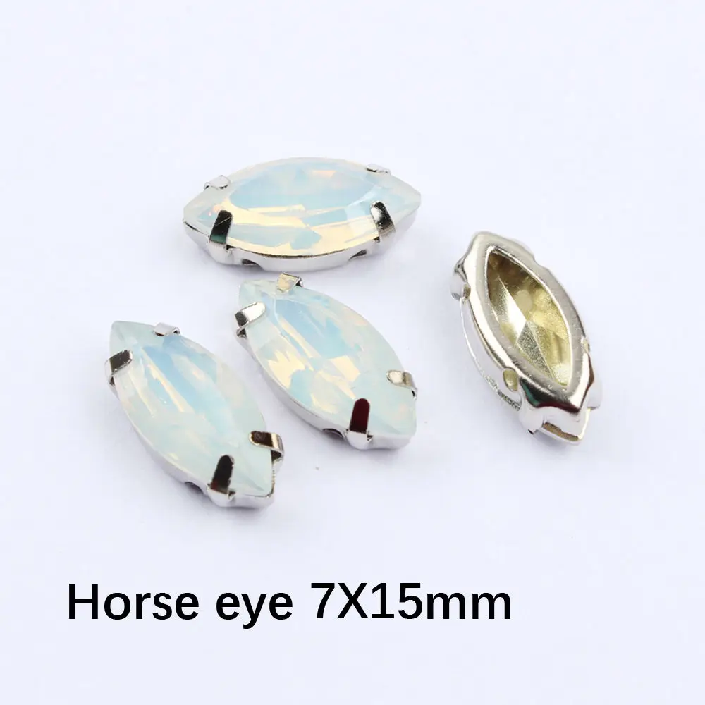 Horse eye 7X15mm20ps Стразы смешанной формы с белым опалом, полимерные Стразы с серебристым клешом, стразы с плоским основанием для одежды - Цвет: Horse eye 7X15mm20ps
