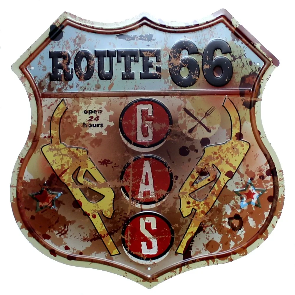 ROUTE 66 табличка металлическая винтажная нестандартная Оловянная вывеска