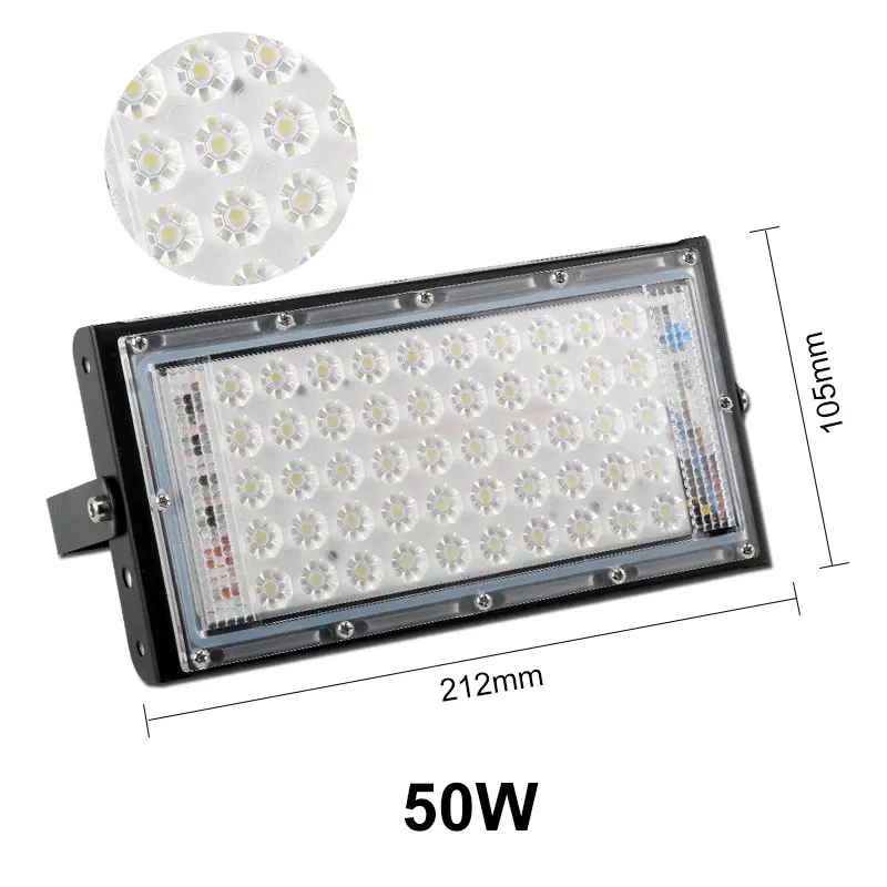 Светодиодный прожектор светильник 50W 220V 240V заливающее светильник IP65 Водонепроницаемый наружной стены отражатель светильник ing Сад Квадратный точечный светильник - Испускаемый цвет: 50W Black