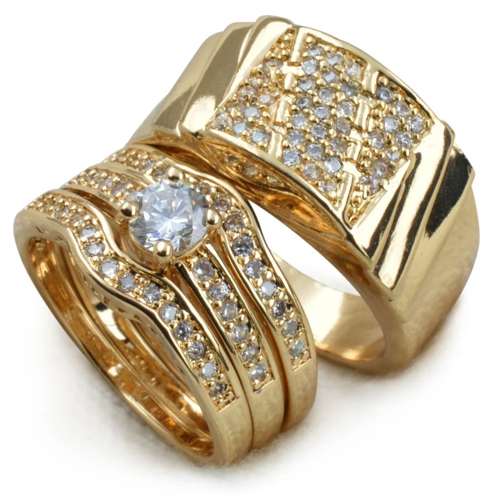 

Set Gold tone men women WEDDING RING BAND R211,179 men size 9-15; women size 6-10