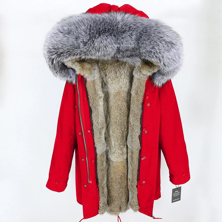 11 OFTBUY, пальто с натуральным мехом, зимняя куртка, Женская длинная парка, натуральный мех серебристой лисы, воротник с капюшоном, подкладка из натурального кроличьего меха, Толстая теплая брендовая - Цвет: 11
