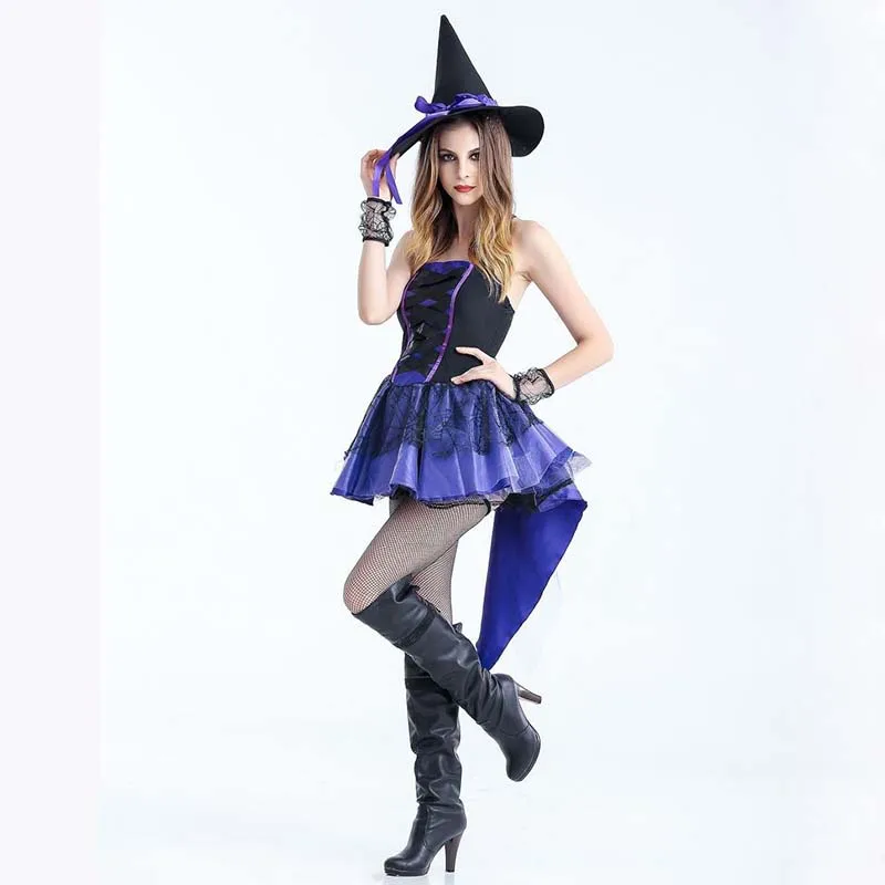 Halloween Party Woman Cosplay Uniform Witch Adult fancy purple Costume Fancy Dress Sexy Carnival Costumes For Women | Тематическая