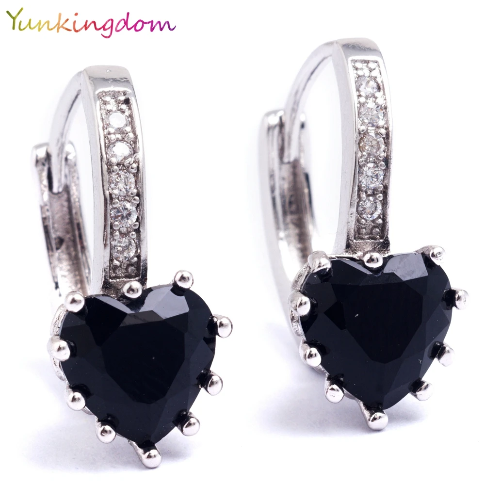 Модные очаровательные серьги кольца Yunkingdom из белого золота с черным кубическим