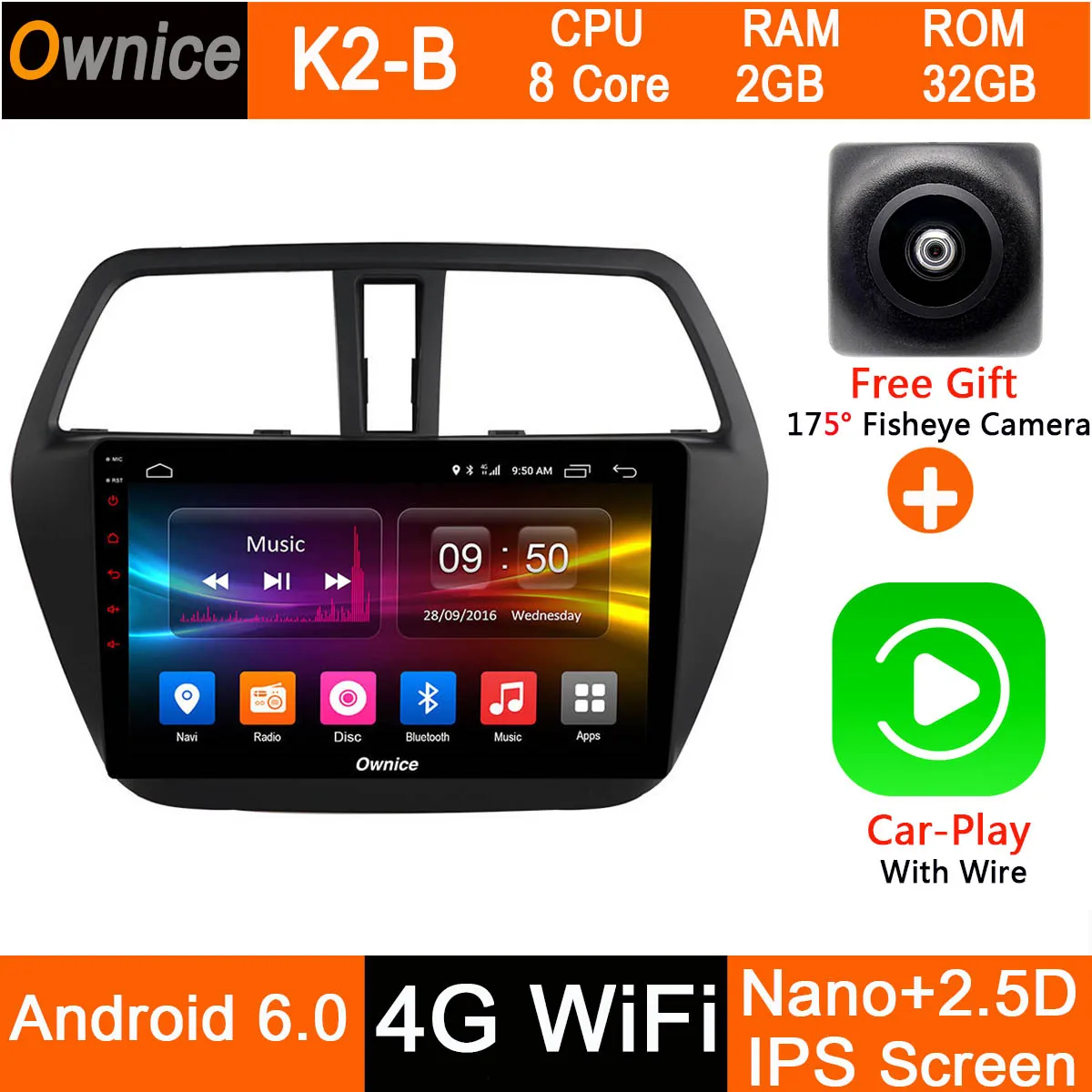 " ips Octa Core 4G+ 32G Android 9,0 автомобиль DVD CarPlay DSP для Suzuki SX4 S-Крест с крест 2013- автомобильное радио с GPS Радио ADAS - Цвет: K2-B-CarPlay
