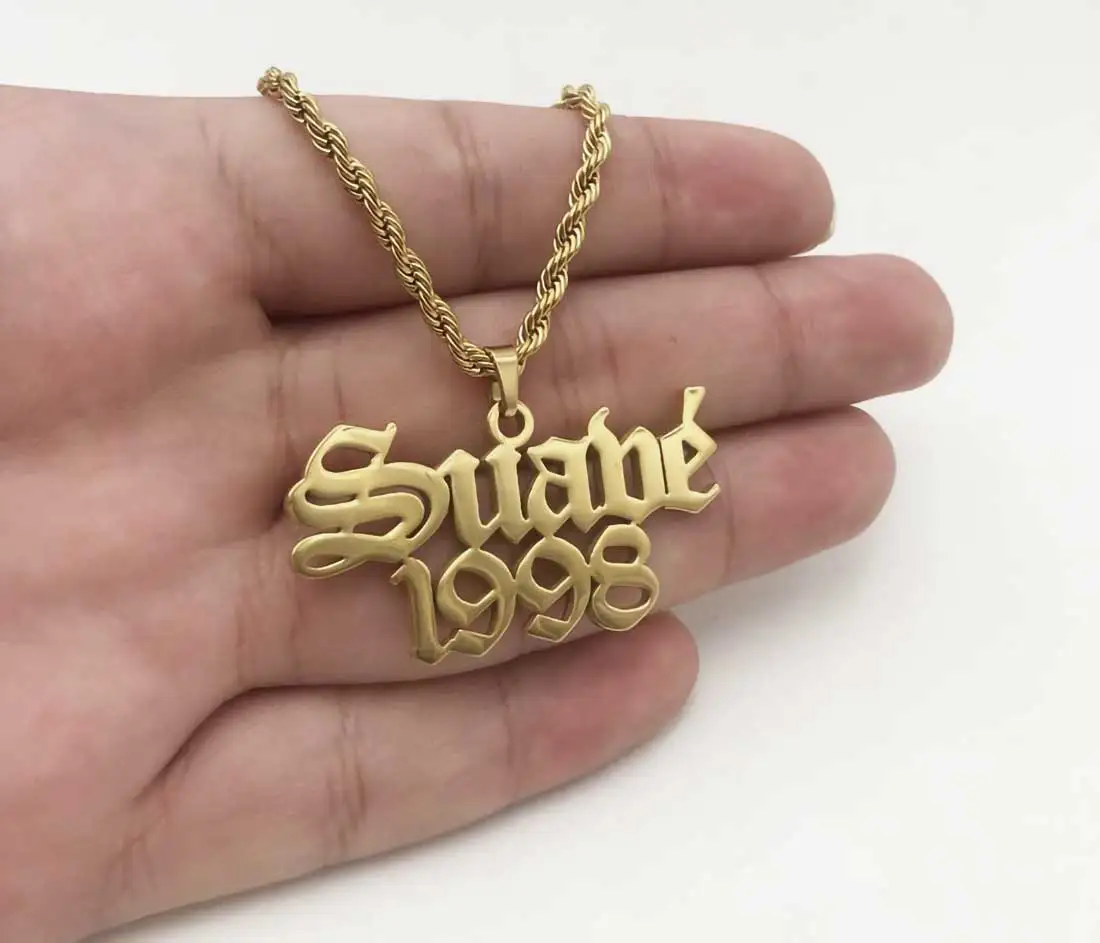 Custom Name Necklace for Men Personalized Stainless Steel Gold Hip Hop Old English Design Statement  Jewelry