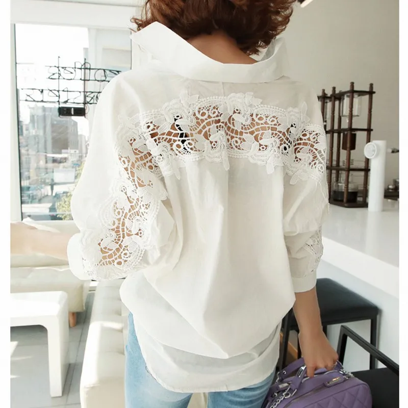 

New Hot 2022 Women Summer Blouse Half Sleeve Hollow Out Blouses Women Ladies Top shirt White