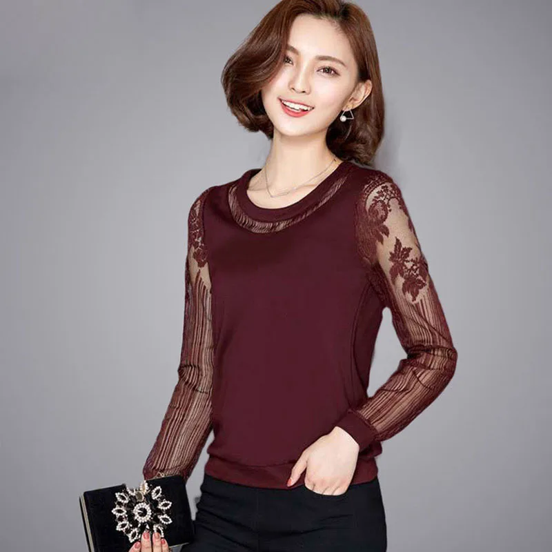 Embroidery Women Mesh Lace Blouses Shirts See Through Style Spring Autumn Long Sleeve Turtleneck Collar Blusas DD1880 | Женская одежда