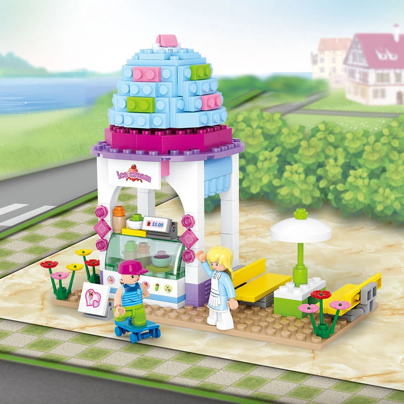 DIY Mini Building Nano blocks children gifts Educational toys model 0525 funny Ice cream house pink dream series Sluban Blocks | Игрушки и