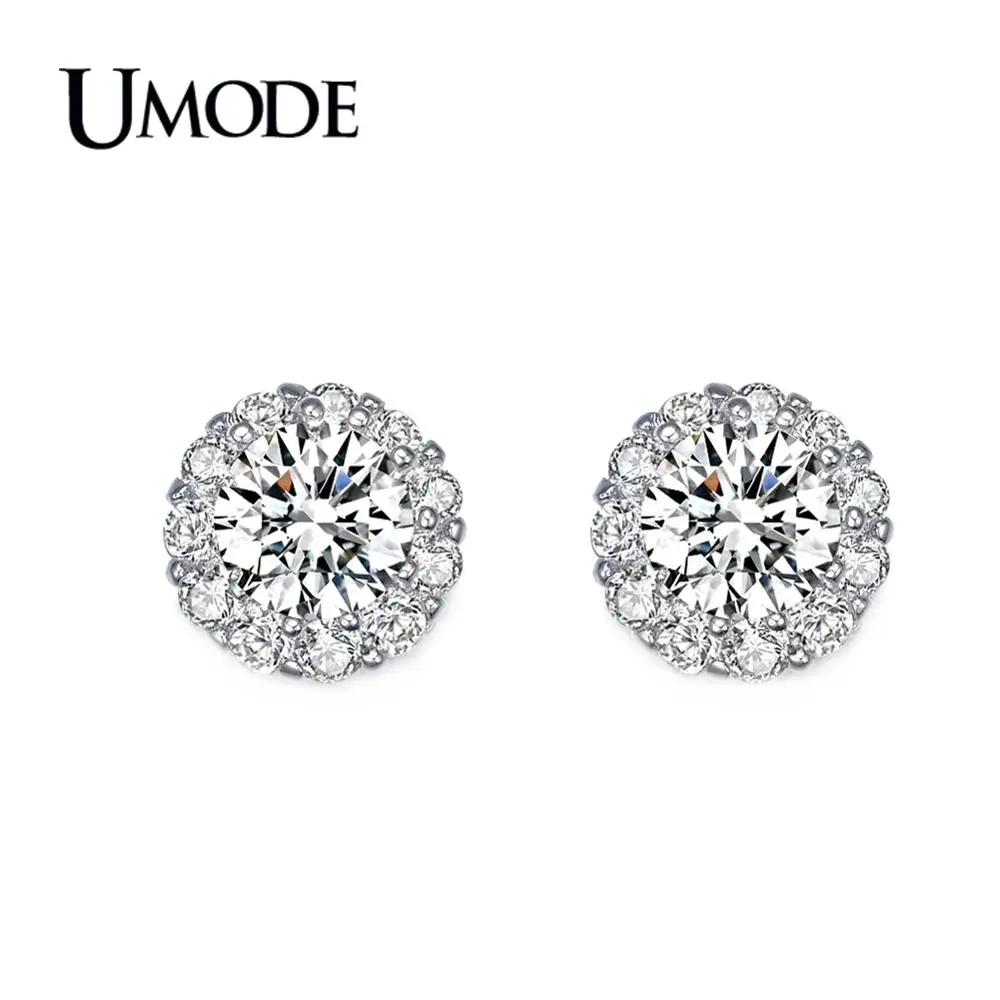 Женские серьги гвоздики с цирконием UMODE 6 мм 0 75 карата украшенные фианитами