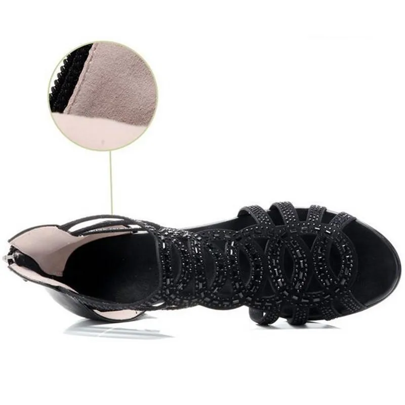 

New Elegant Fashion Shoes Woman Summer Sandals 2019 Open Toe Rhinestones Sandals Thick with Cool Boot Fashion Sandals plus Size