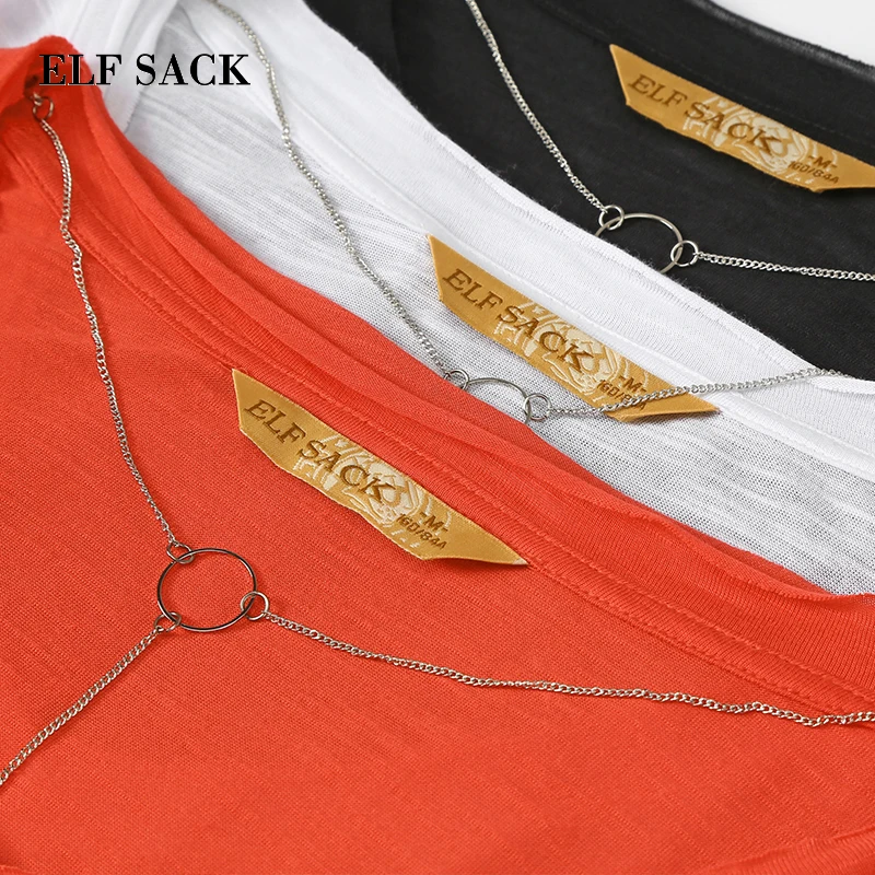 ELFSACK Европейская Женская футболка Повседневная Однотонная с женским ожерельем v