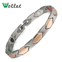 wollet jewelry bio magnetic pure titanium bracelet for women metallic rose gold color all magnets 5 in 1 germanium tourmaline