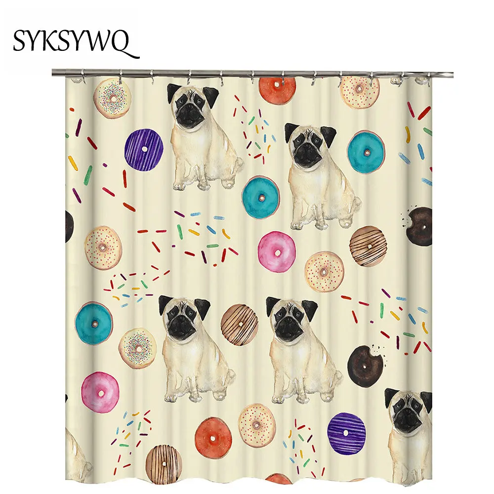 Curtain Bathroom Dog Shower Bulldog Douchegordijn Animal For The Sleep Pet Curtains Fabric | Дом и сад