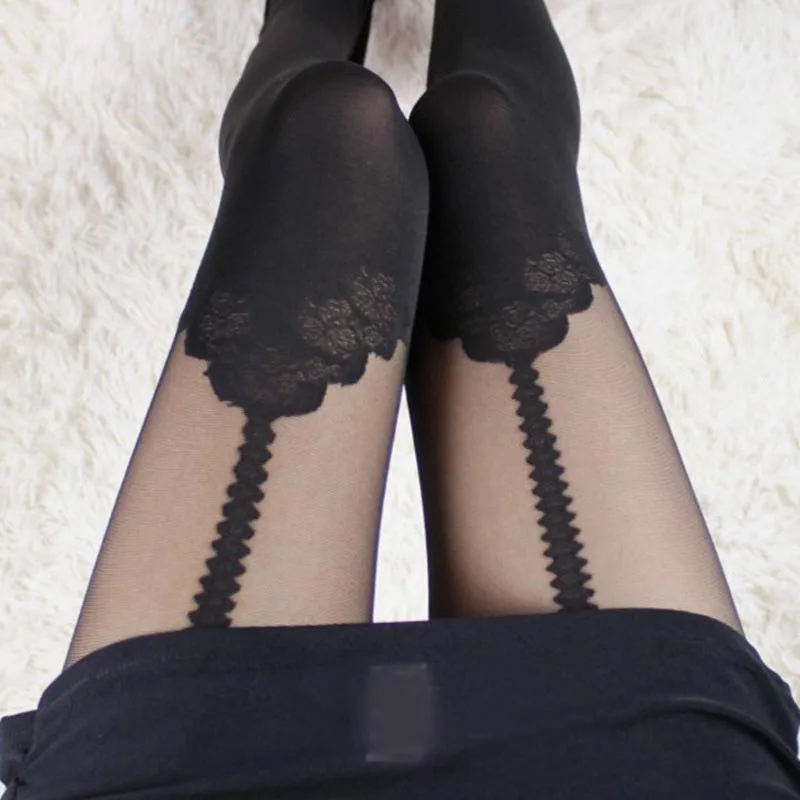 Новинка модные дизайнерские женские черные сексуальные колготки кружевные розы