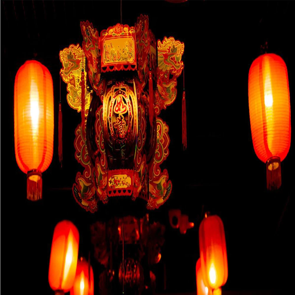 Красный китайский новогодний фонарь цилиндрический праздничный ветровой декор