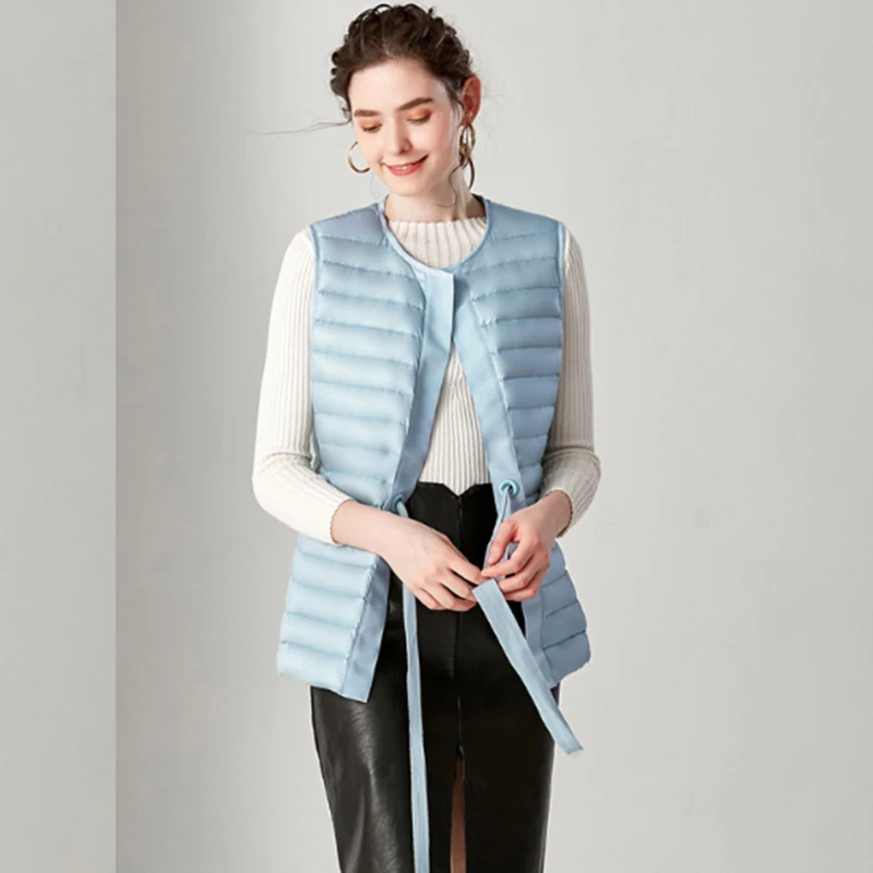 

women grey/pink/black/sky blue autumn winter 95% white duck down vest waistcoat soft warm thin Ultra Light waistcoat jacket lady